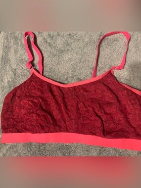 Auden Lace Bandeau Bralette in Deep Red with Pink Trim